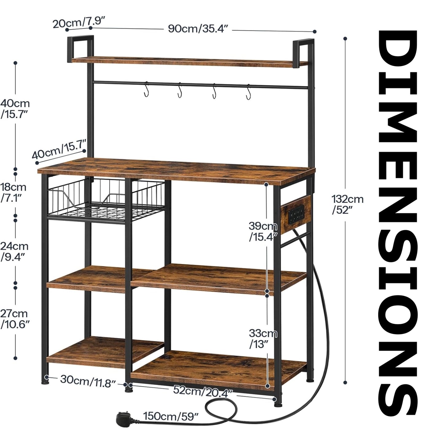 Industrial 4 Tier Smart Kitchen Bakers Storage Rack With Power Outlets