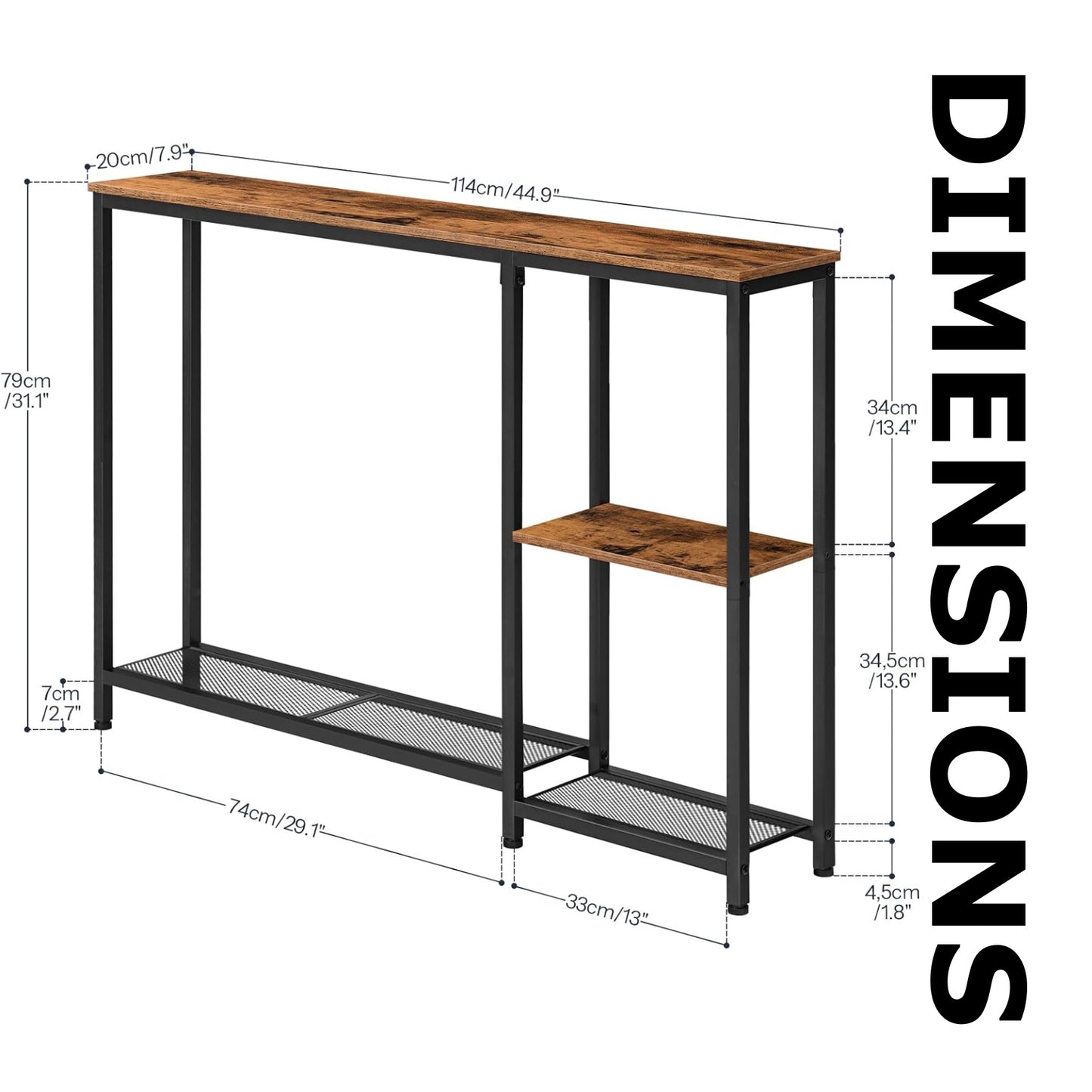 Industrial Slim Hallway Console Table With Storage Shelves