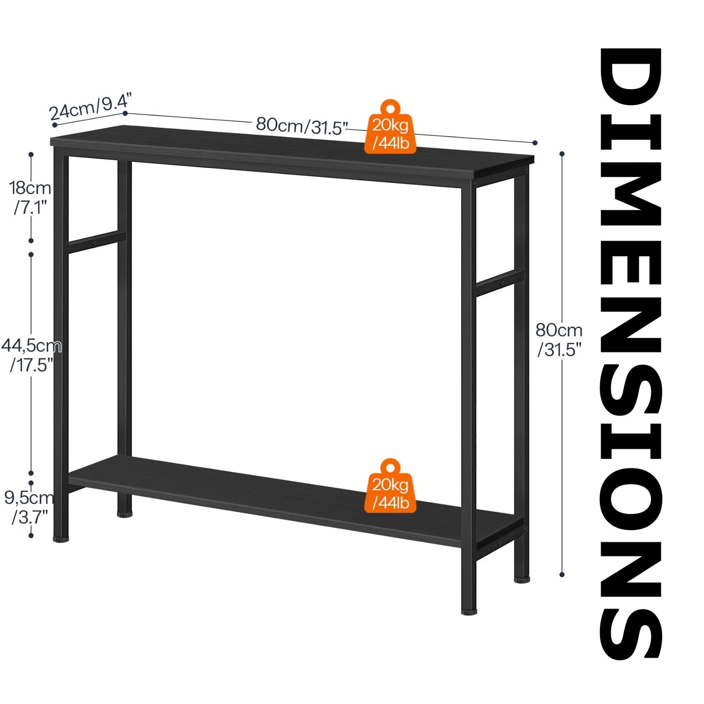 Industrial 2 Tier Console Table With Adjustable Shelves
