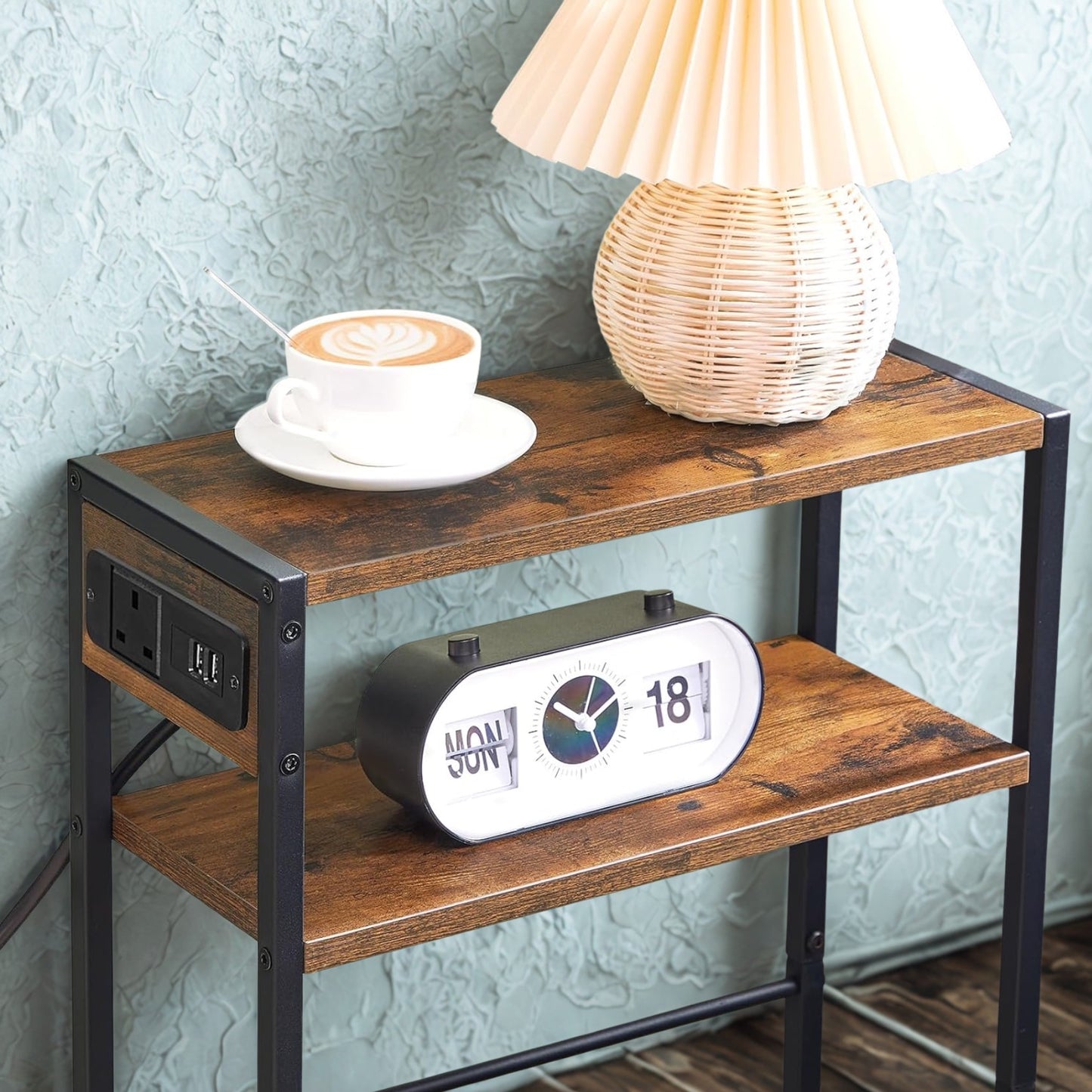 Industrial Slim Side End Table With Charging Station