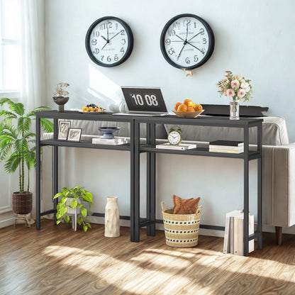 Industrial 2 Tier Console Table With Adjustable Shelves