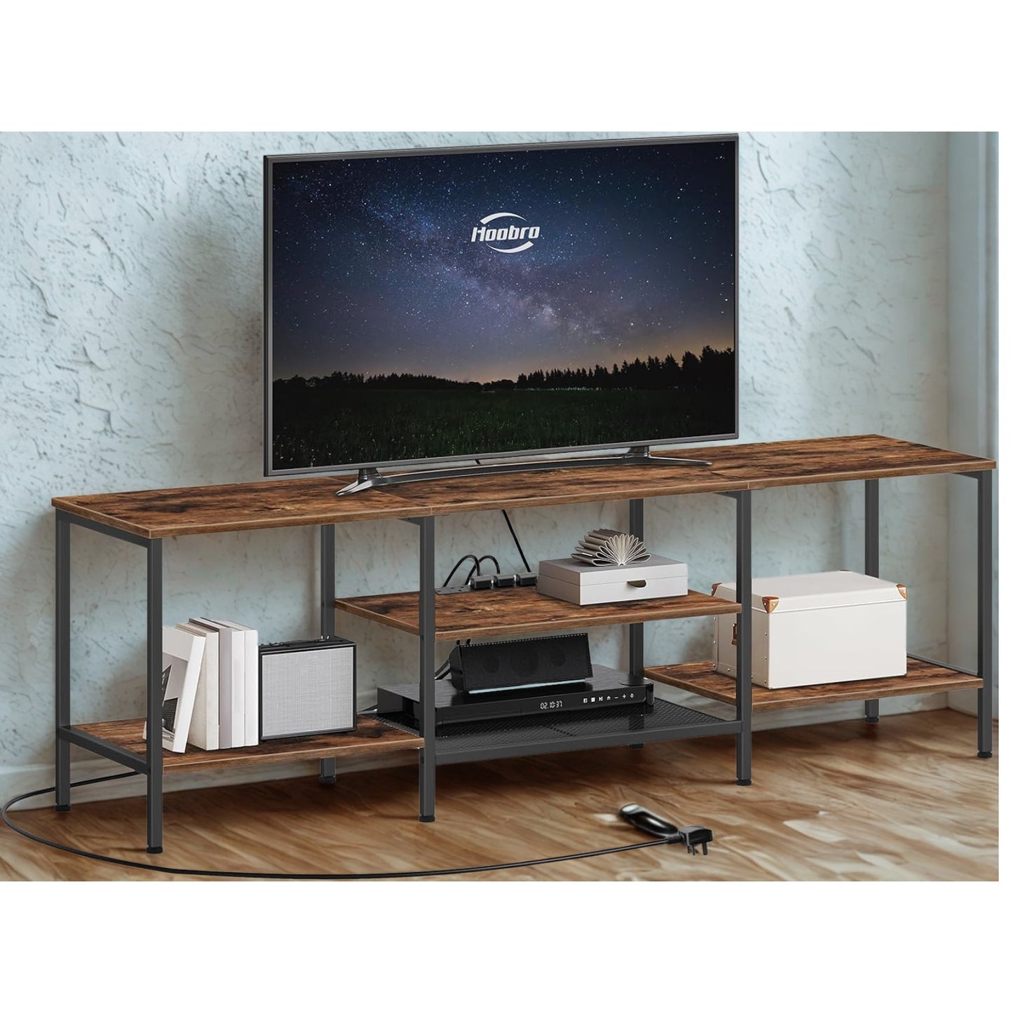 160CM Wide TV Stand Unit With Power Outlets Rustic Furniture
