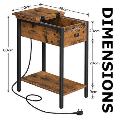 Industrial Bedside Side End Table With Charging Station
