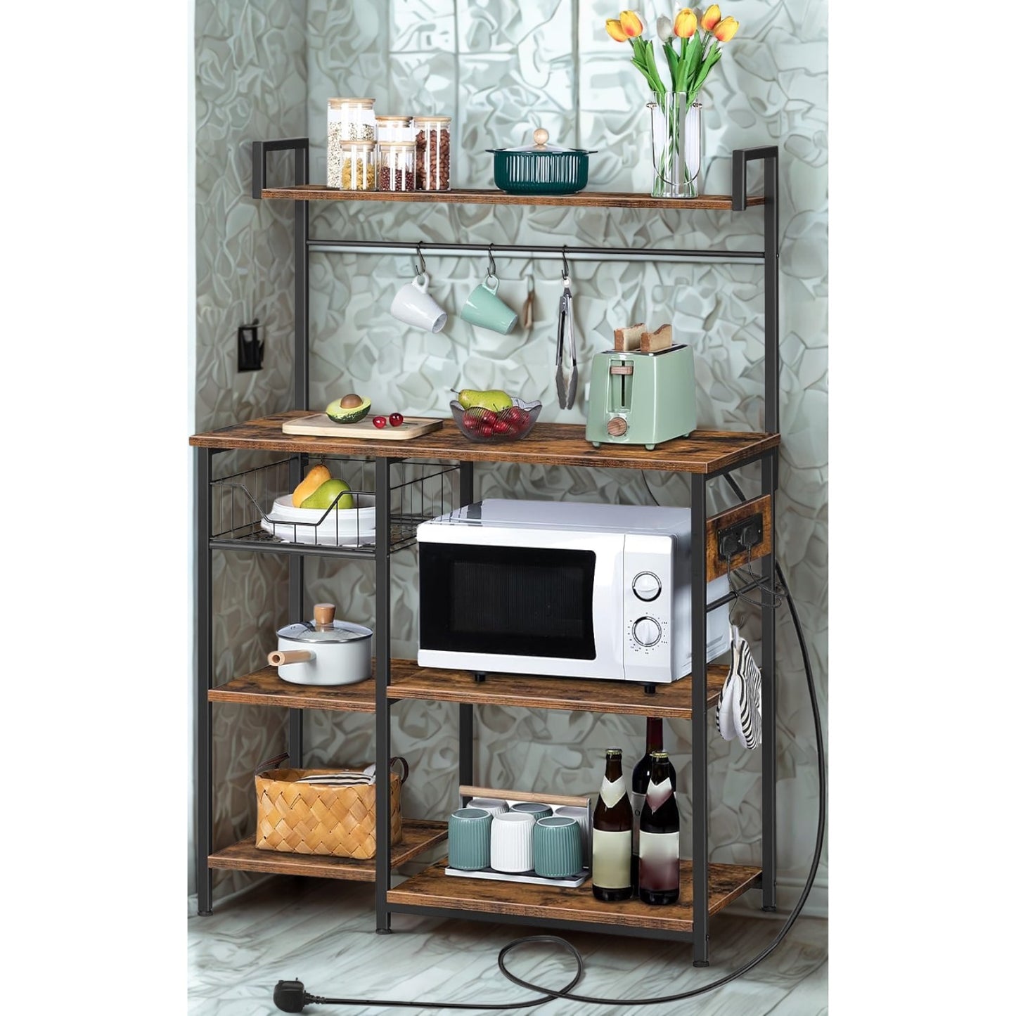 Industrial 4 Tier Smart Kitchen Bakers Storage Rack With Power Outlets