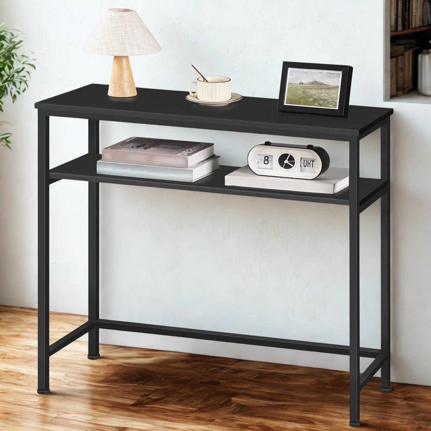 Industrial 2 Tier Console Table With Adjustable Shelves