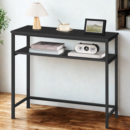 Industrial 2 Tier Console Table With Adjustable Shelves