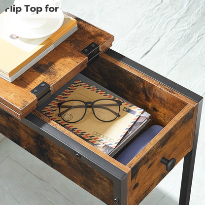 Industrial Bedside Side End Table With Charging Station