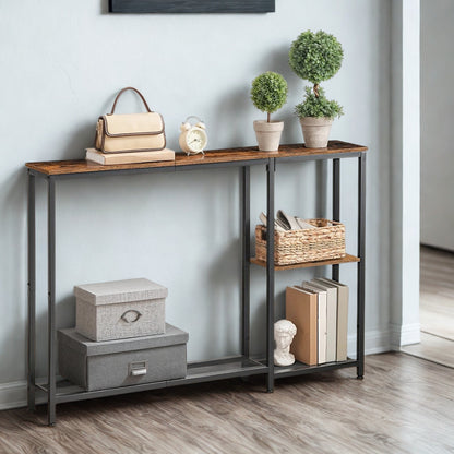 Industrial Slim Hallway Console Table With Storage Shelves