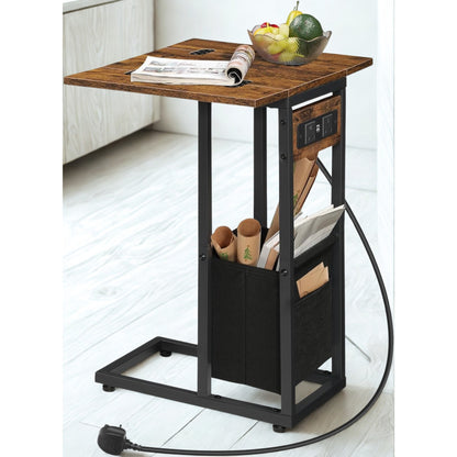 Industrial Foldable C Side End Table With Charging Station