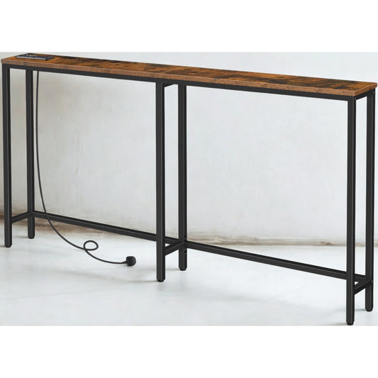 Industrial 160CM Wide Narrow Hallway Console Table With Charging Station
