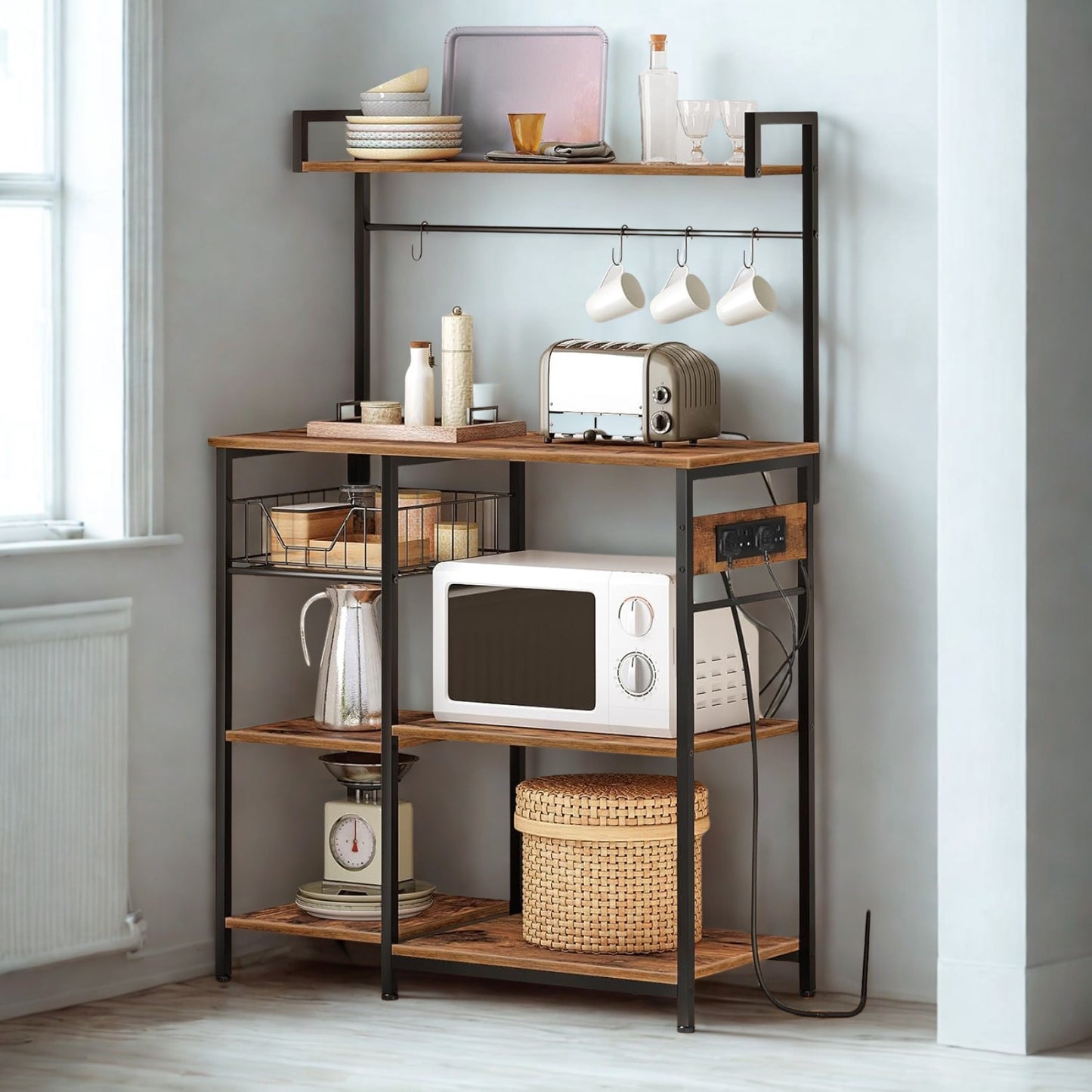 Industrial 4 Tier Smart Kitchen Bakers Storage Rack With Power Outlets