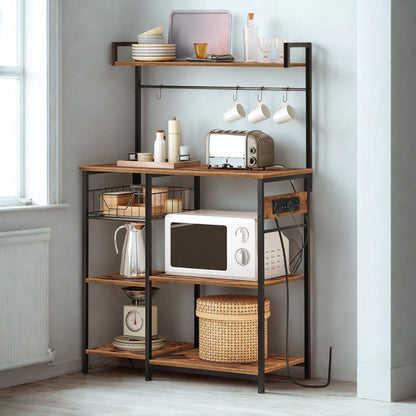 Industrial 4 Tier Smart Kitchen Bakers Storage Rack With Power Outlets