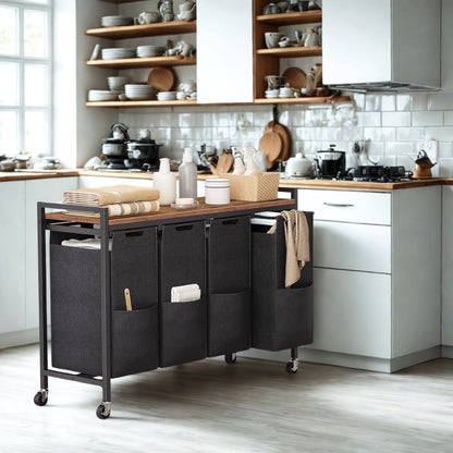 Large Wide Industrial 4 Pull Out Compartment Laundry Basket