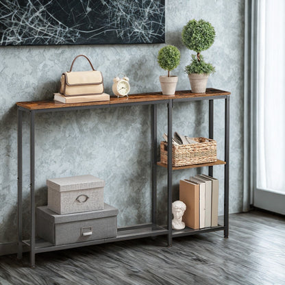 Industrial Slim Hallway Console Table With Storage Shelves