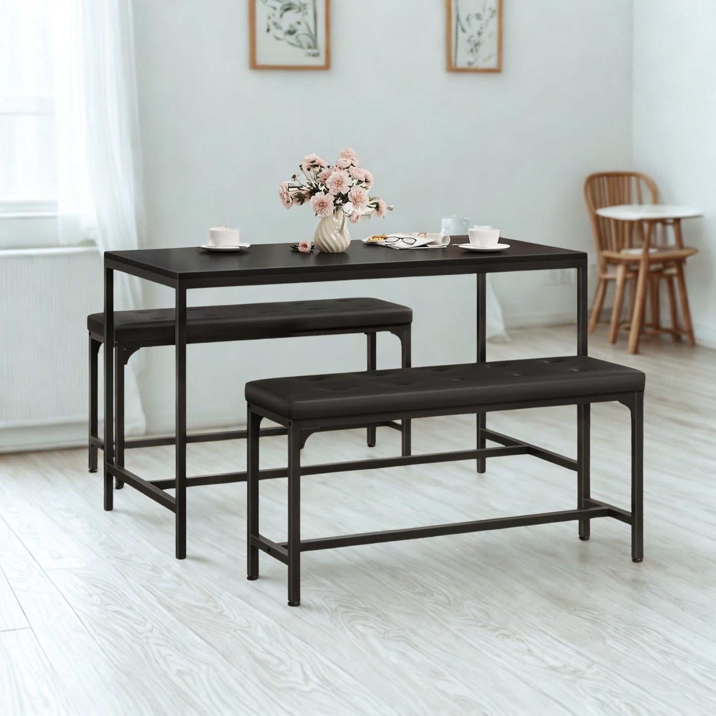 Industrial Faux Leather Dining Bench Seat
