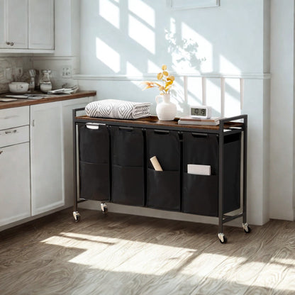 Large Wide Industrial 4 Pull Out Compartment Laundry Basket