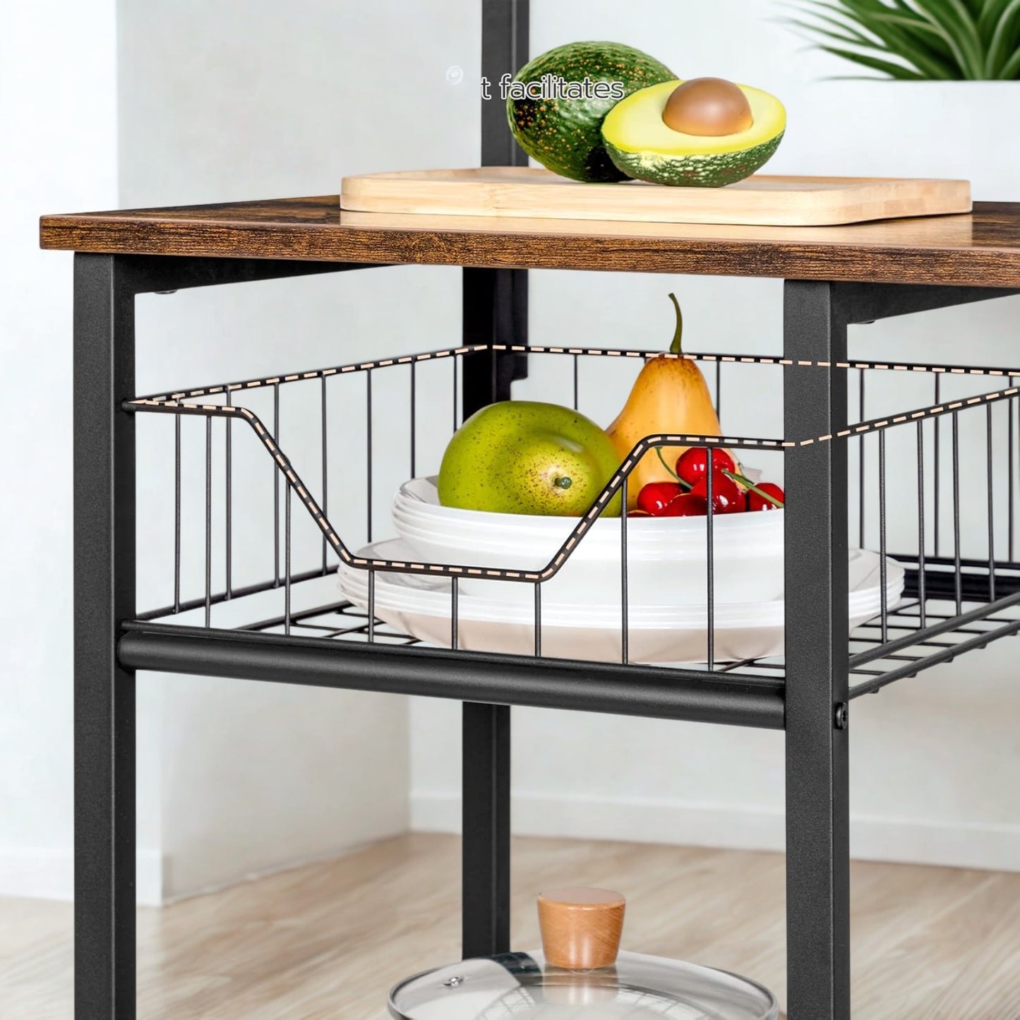 Industrial 4 Tier Smart Kitchen Bakers Storage Rack With Power Outlets