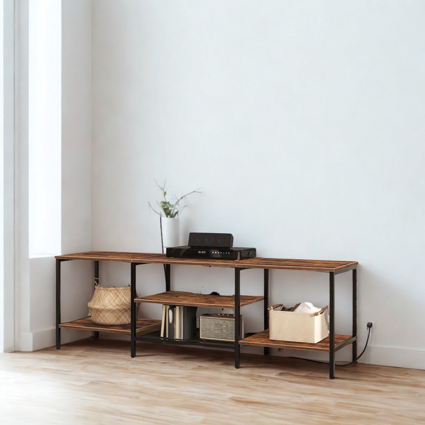 160CM Wide TV Stand Unit With Power Outlets Rustic Furniture