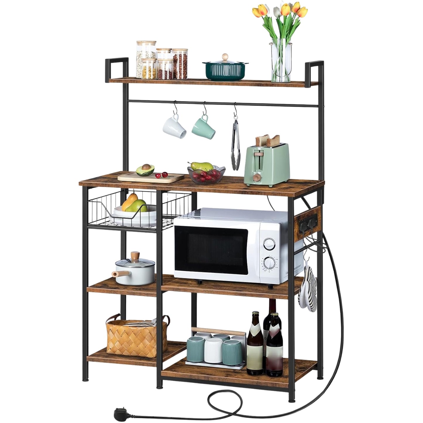 Industrial 4 Tier Smart Kitchen Bakers Storage Rack With Power Outlets
