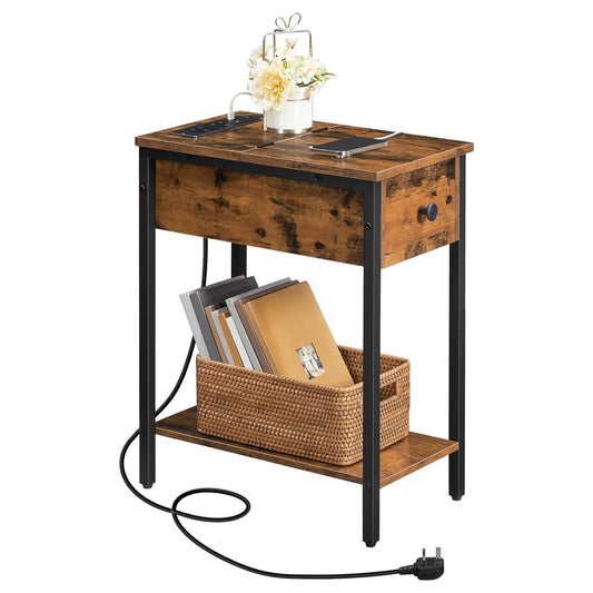 Industrial Bedside Side End Table With Charging Station