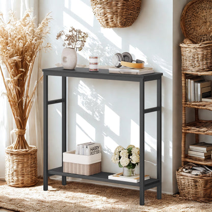 Industrial 2 Tier Console Table With Adjustable Shelves