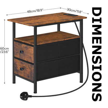 Industrial Nightstand Side End Table With Charging Station and Drawers