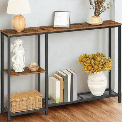 Industrial Slim Hallway Console Table With Storage Shelves