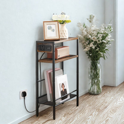 Industrial Slim Side End Table With Charging Station