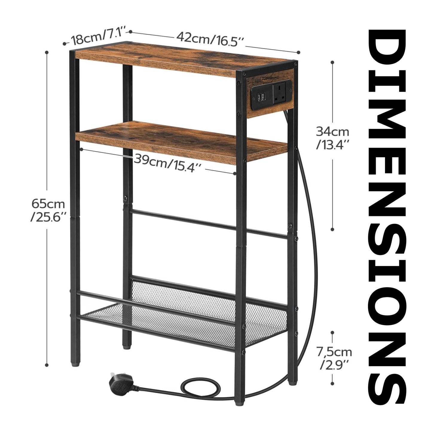 Industrial Slim Side End Table With Charging Station