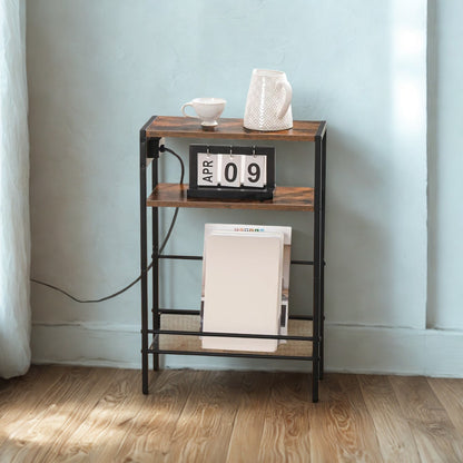 Industrial Slim Side End Table With Charging Station