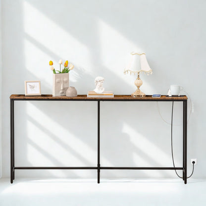 Industrial 160CM Wide Narrow Hallway Console Table With Charging Station