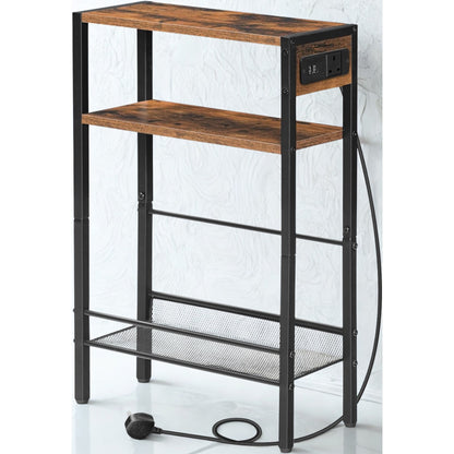 Industrial Slim Side End Table With Charging Station
