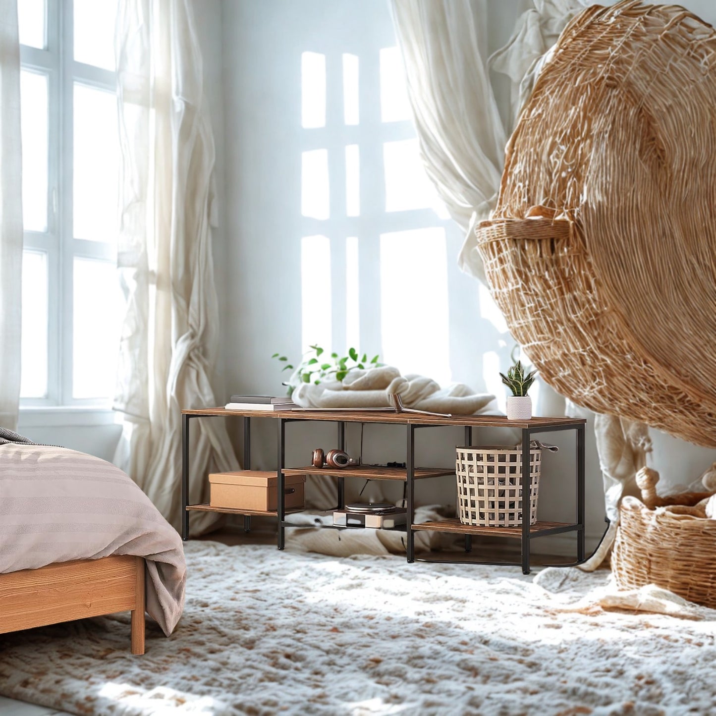 160CM Wide TV Stand Unit With Power Outlets Rustic Furniture