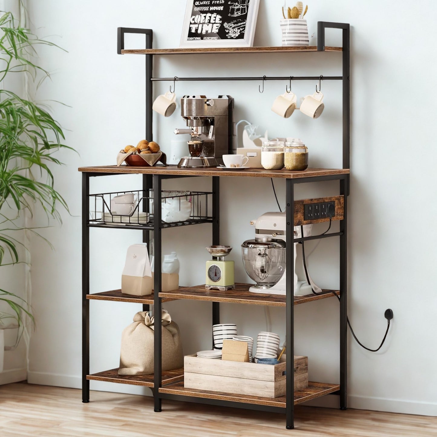Industrial 4 Tier Smart Kitchen Bakers Storage Rack With Power Outlets