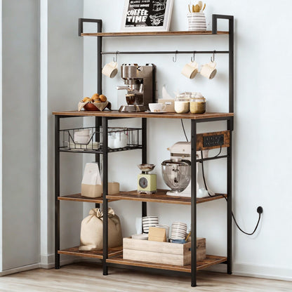 Industrial 4 Tier Smart Kitchen Bakers Storage Rack With Power Outlets