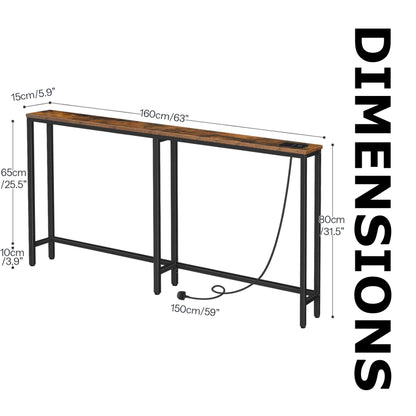Industrial 160CM Wide Narrow Hallway Console Table With Charging Station