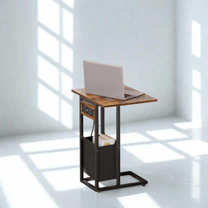 Industrial Foldable C Side End Table With Charging Station