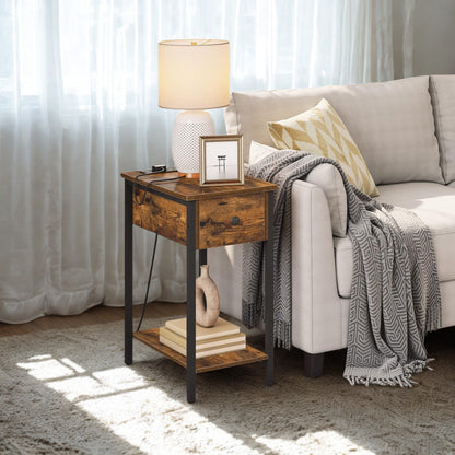 Industrial Bedside Side End Table With Charging Station