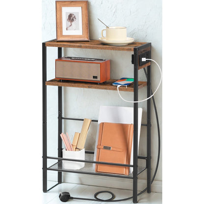 Industrial Slim Side End Table With Charging Station