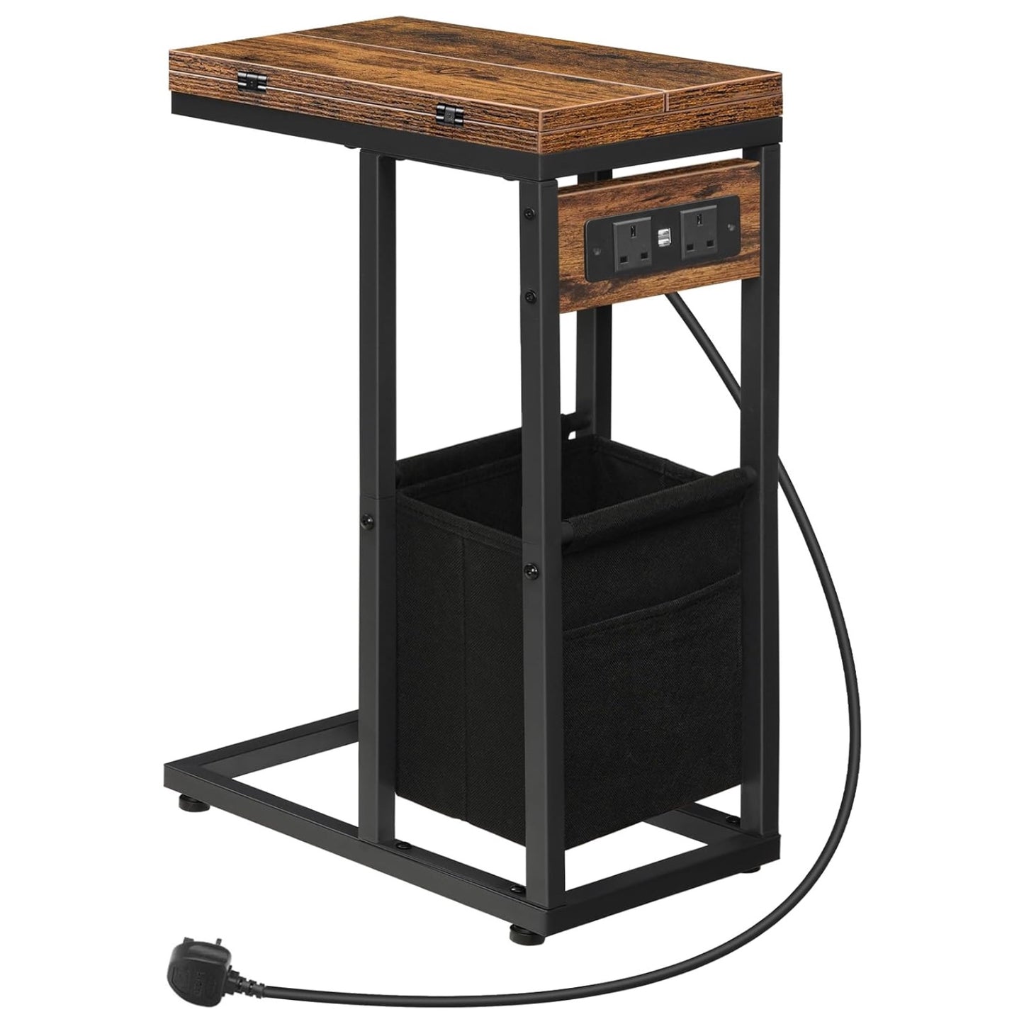 Industrial Foldable C Side End Table With Charging Station