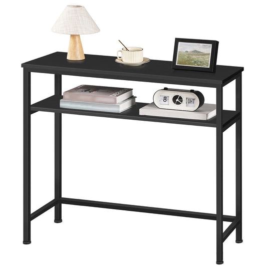 Industrial 2 Tier Console Table With Adjustable Shelves