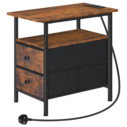 Industrial Nightstand Side End Table With Charging Station and Drawers