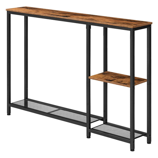 Industrial Slim Hallway Console Table With Storage Shelves